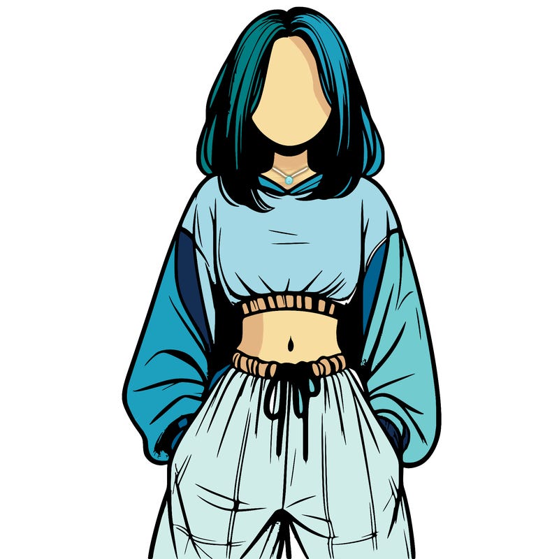 realistic girl faceless with baggy pants and a crop top