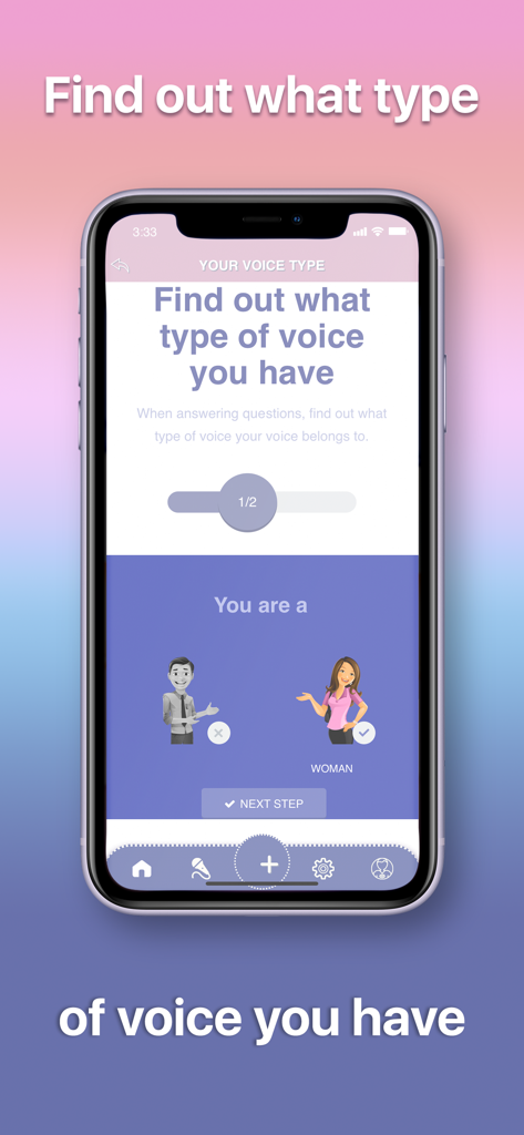 VocalEx Pro. Singing Tutorial - Interface of the VocalEx Pro app for identifying the user's voice type