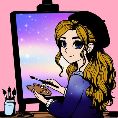 realistic girl artist painting a blank canvas