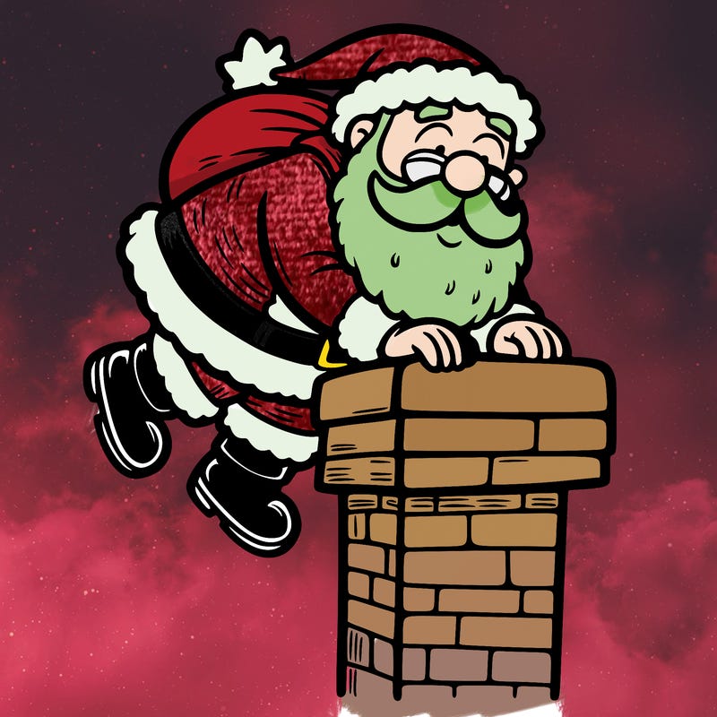 santa climbing down a chimney