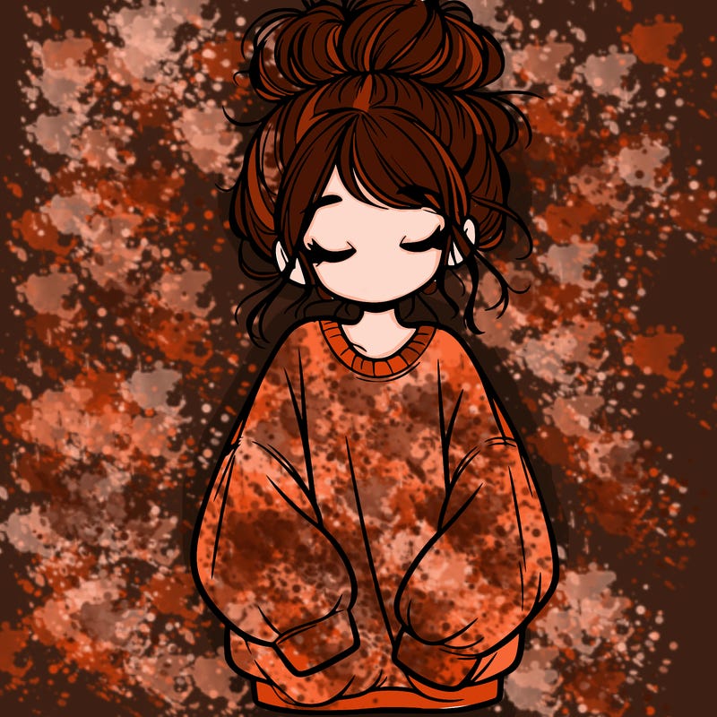 girl with baggy sweatshirt and messy bun