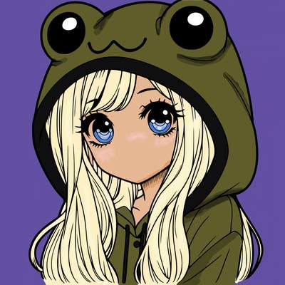 a pretty girl wearing a frog hoodie portrait with long hair