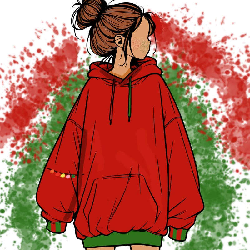 realistic girl with a oversized sweatshirt on and a bun