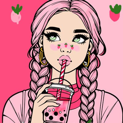 realistic girl with braided hair drinking boba