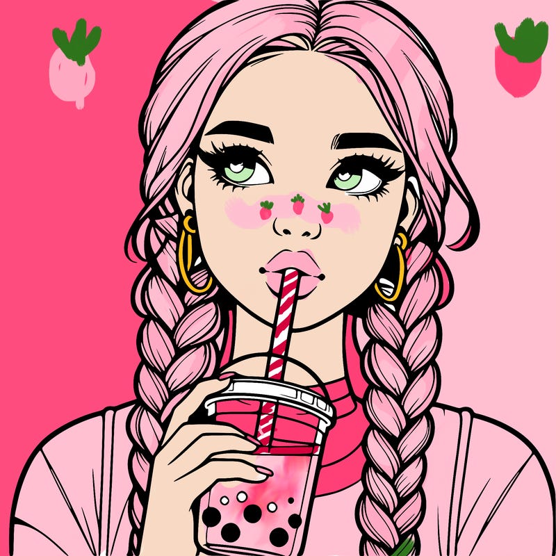 realistic girl with braided hair drinking boba