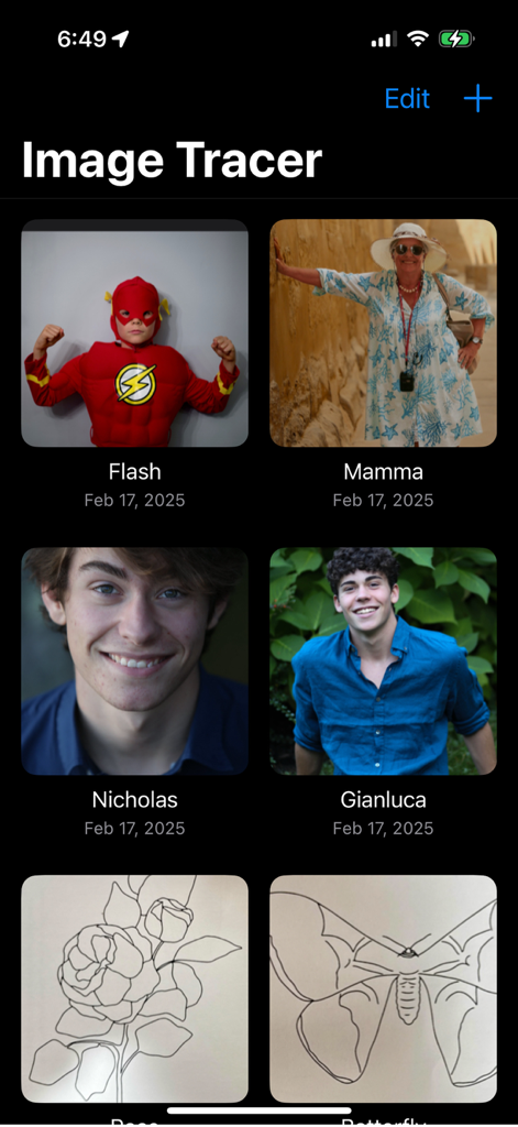 Image Tracer - Image Tracer app screen displaying a library of photos and line drawings