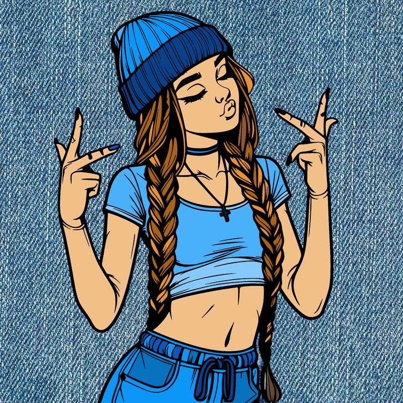 realistic teenage girl with braids and a beanie and crop top doing 🫶🏼