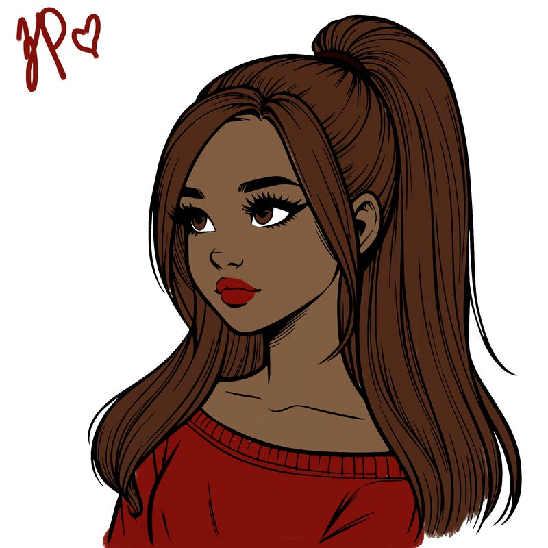 realistic girl with a high ponytail