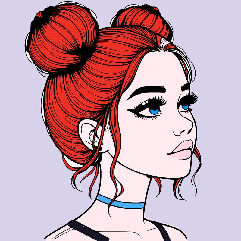 realistic girl with buns on the top of her head