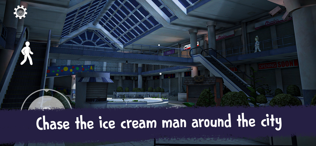 Ice Scream 3 - Captura de pantalla del juego Ice Scream 3 mostrando el interior de un centro comercial con el antagonista Rod en un balcón.