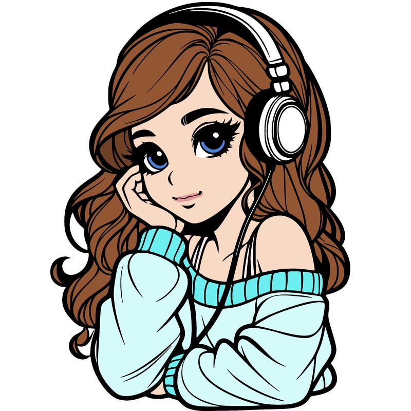 realistic girl listent to the music