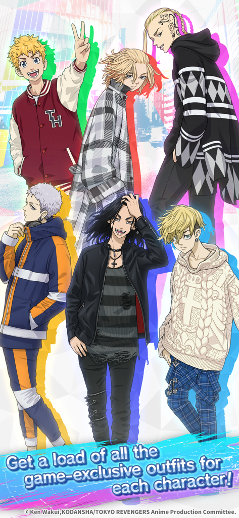 Tokyo Revengers PUZZ REVE! - Tokyo Revengers characters showcasing game-exclusive outfits in Puzz Reve