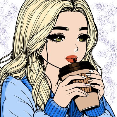 realistic girl drinking coffee