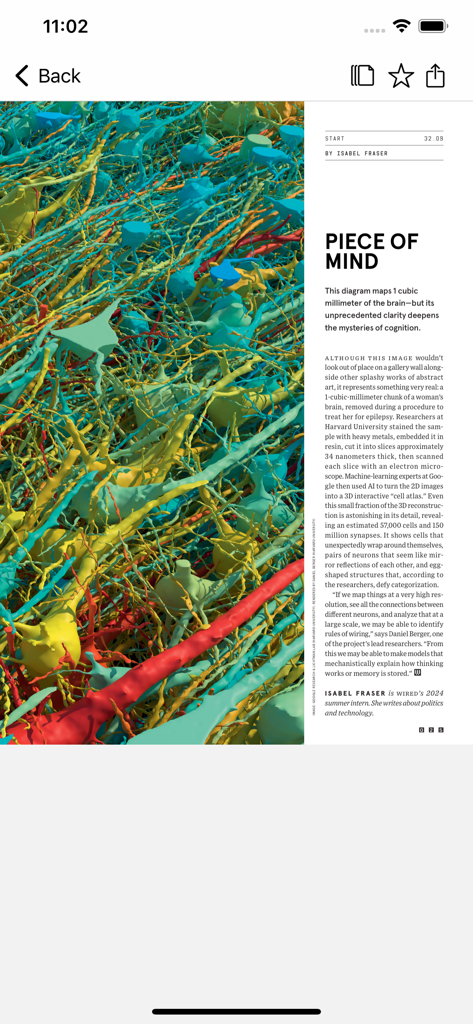 WIRED Magazine - 鮮やかな3Dニューロンレンダリングで脳マッピングに関するWIRED Magazineアプリの記事