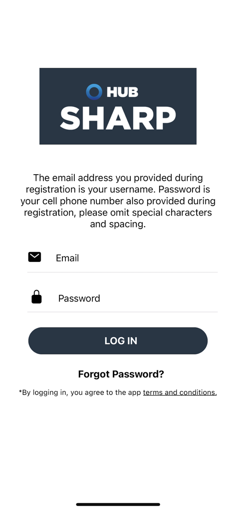 HUB SHARP - HUB SHARPイベントアプリのログイン画面