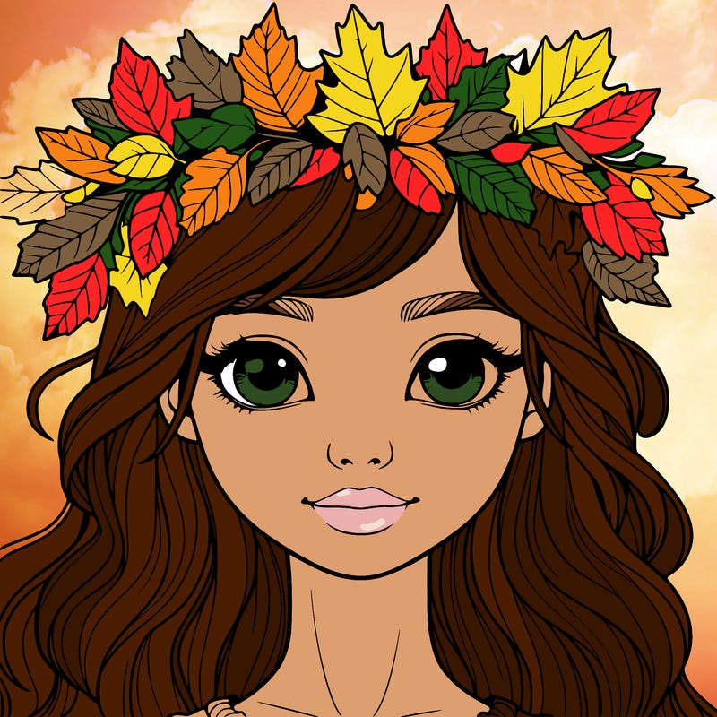 realistic girl with fall leaf crown
