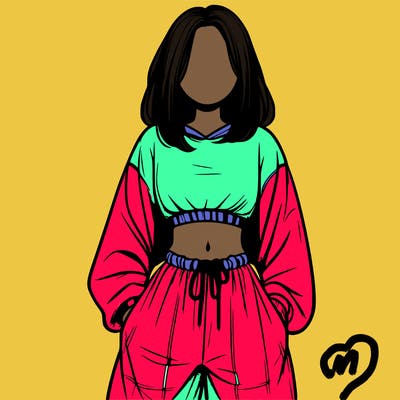 realistic girl faceless with baggy pants and a crop top