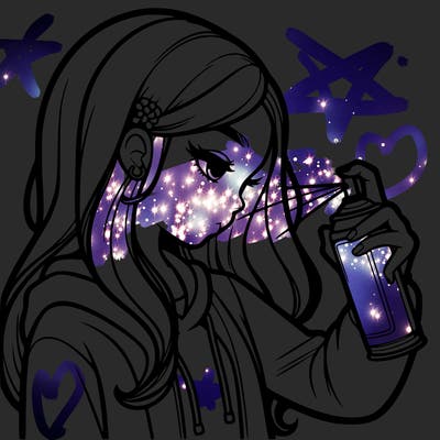 a realistic girl spray painting