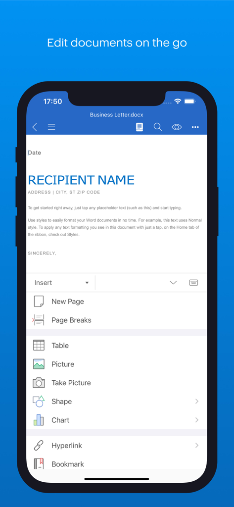 Acronis Cyber Files - Interface for editing documents securely on the Acronis Cyber Files mobile app