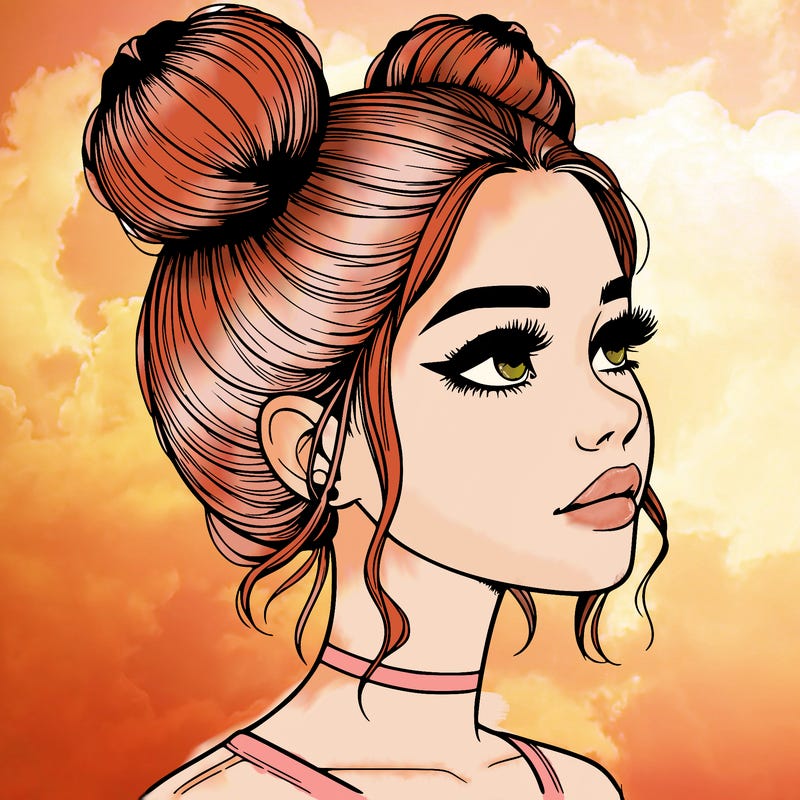 realistic girl with buns on the top of her head