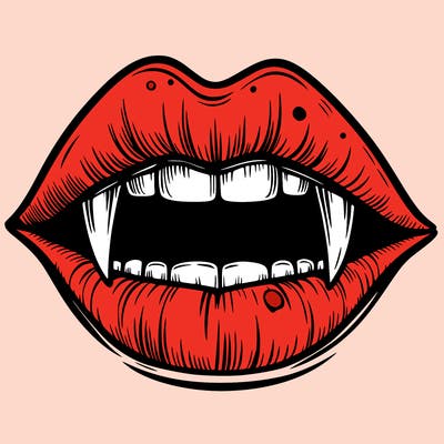 lips with vampire teeth