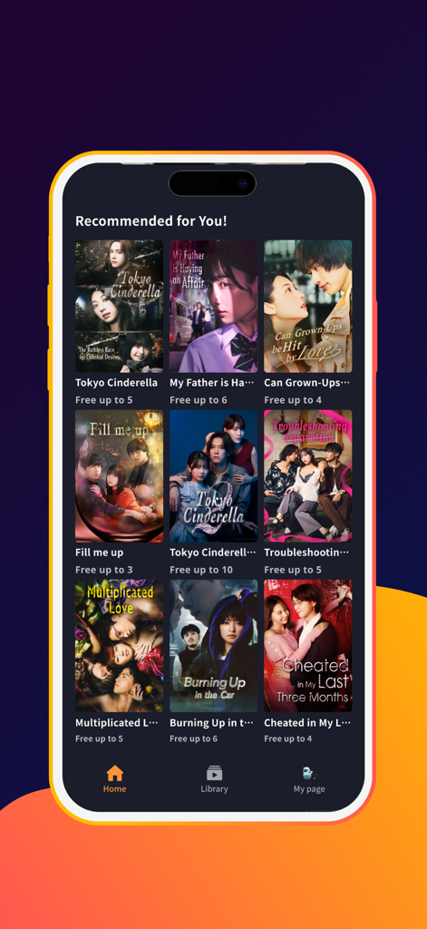 Screenshot of BUMPiNT app home screen featuring recommended short drama series with poster art