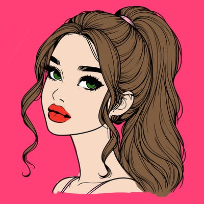 realistic girl with a ponytail on her hair and lips