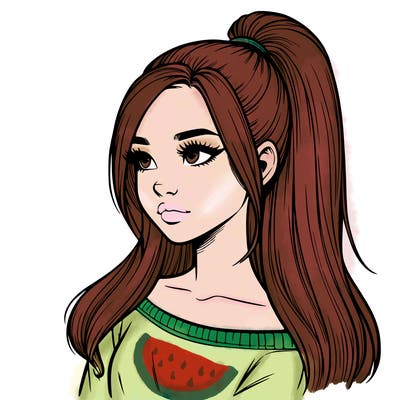 realistic girl with a high ponytail