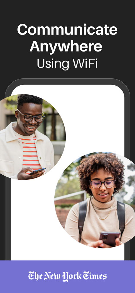 Two people using their smartphones to communicate over wifi using the Text Free app