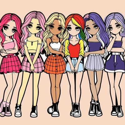 a group of girls realistic