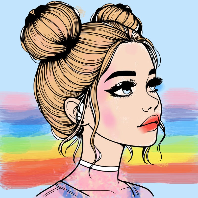 realistic girl with buns on the top of her head