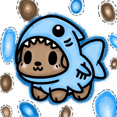 cute dog wearing a shark costume
