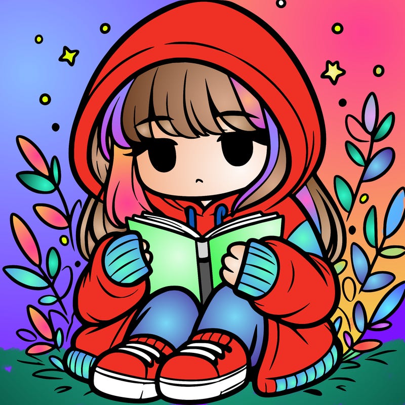girl in oversized hoodie reading a book