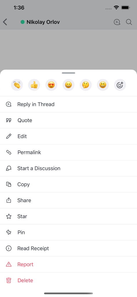 MaxChat - MaxChat app interface showing message management options and emoji reactions