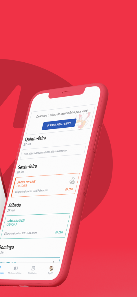 Interface do app Geekie One exibindo um cronograma semanal com as próximas tarefas e provas escolares