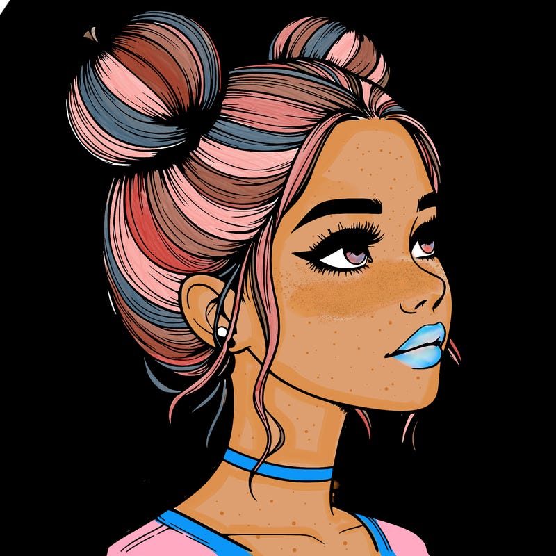 realistic girl with buns on the top of her head