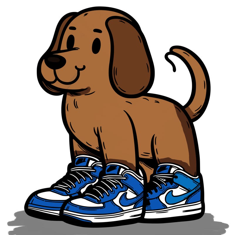 human dog with nike sneakers