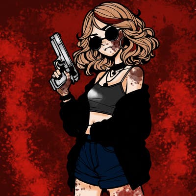 stylish teenage girl with gun