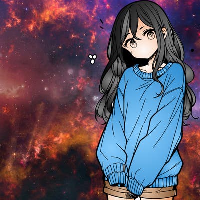 manga teen girl  in a sweater and baggy pants