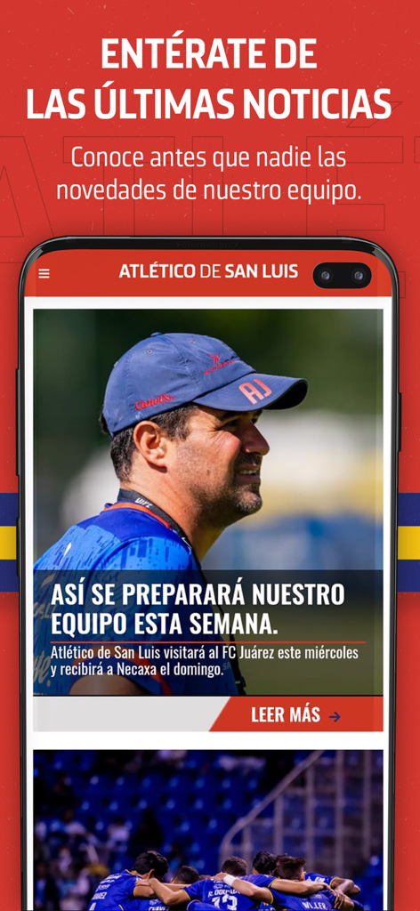 Atlético de San Luis - Latest news section of the Atletico de San Luis mobile app showing team updates and articles in Spanish