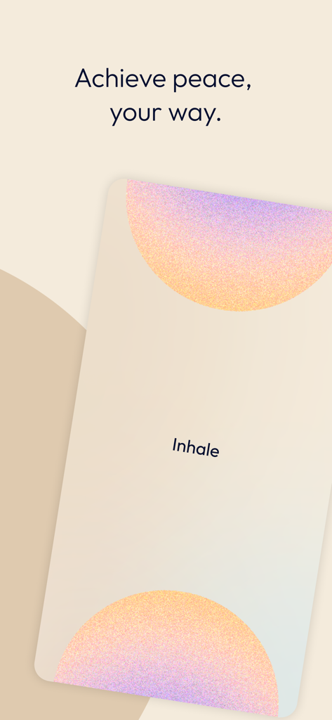 evolum - Meditation & Yoga - Evolum app screen showing a breathing exercise with the text Achieve peace your way and Inhale.