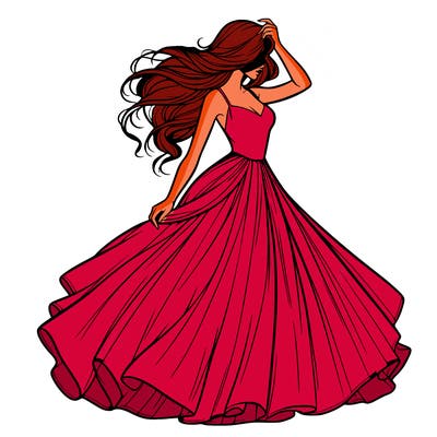 realistic woman with dress flowing in the wind