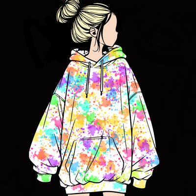 realistic girl with a oversized sweatshirt on and a bun
