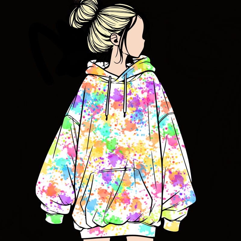realistic girl with a oversized sweatshirt on and a bun