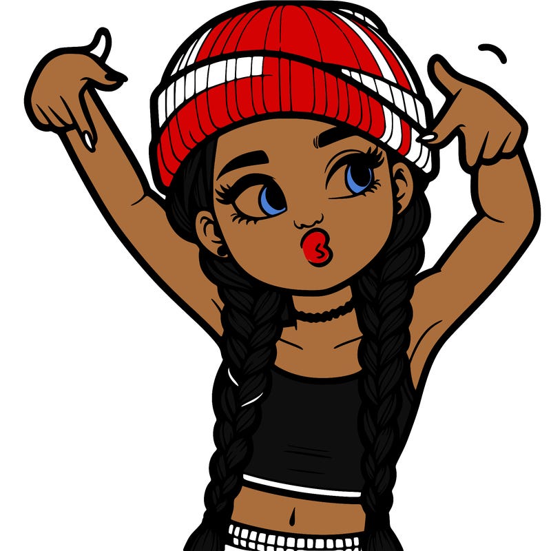 realistic teenage girl with braids and a beanie and crop top doing 🫶🏼