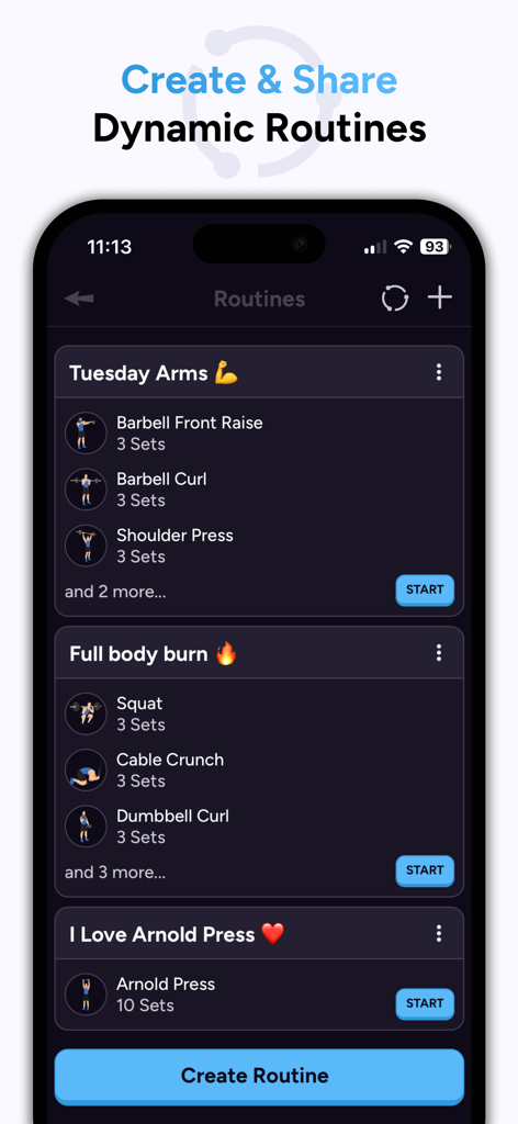 Liftoff - Ranked Gym Workouts - Liftoff app screen showing a list of custom gym workout routines
