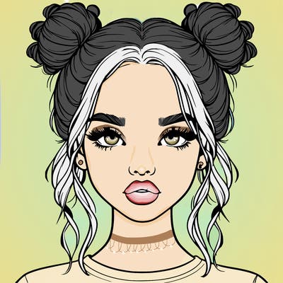 realistic girl with two buns in hair and lips