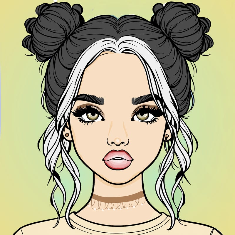realistic girl with two buns in hair and lips
