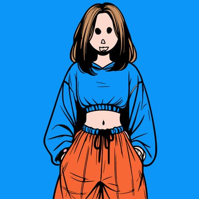 realistic girl faceless with baggy pants and a crop top