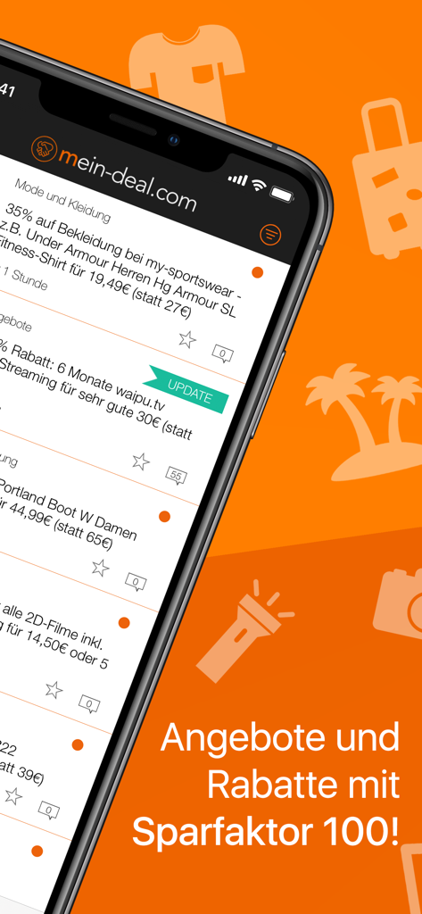 スマートフォンのさまざまなショッピング割引や掘り出し物オファーを示すMein Dealモバイルアプリのスクリーンショット
